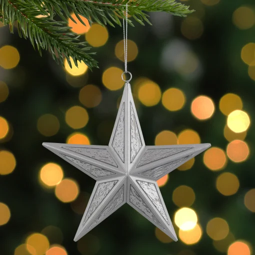 Northlight Stars>5.5" Silver Speckled Glass Style Star Christmas Ornament