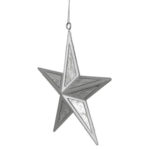 Northlight Stars>5.5" Silver Speckled Glass Style Star Christmas Ornament