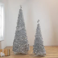Northlight Pop Up Trees>4' Silver Tinsel Pop-Up Artificial Christmas Tree, Unlit