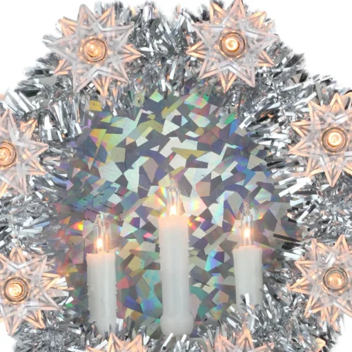 Lighted Tree Toppers*Northlight 7" Silver Wreath With Candles Christmas Tree Topper - Clear Lights