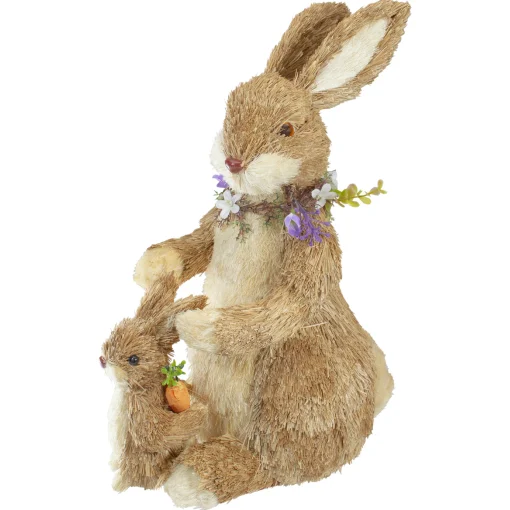 Northlight 14" Sisal Mommy And Baby Bunny Easter Figure