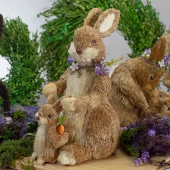 Northlight 14" Sisal Mommy And Baby Bunny Easter Figure