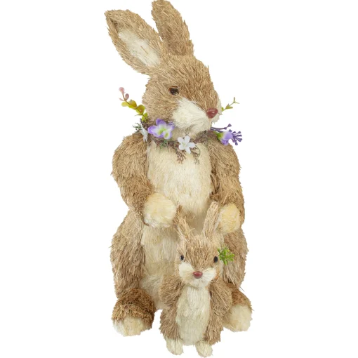Northlight 14" Sisal Mommy And Baby Bunny Easter Figure