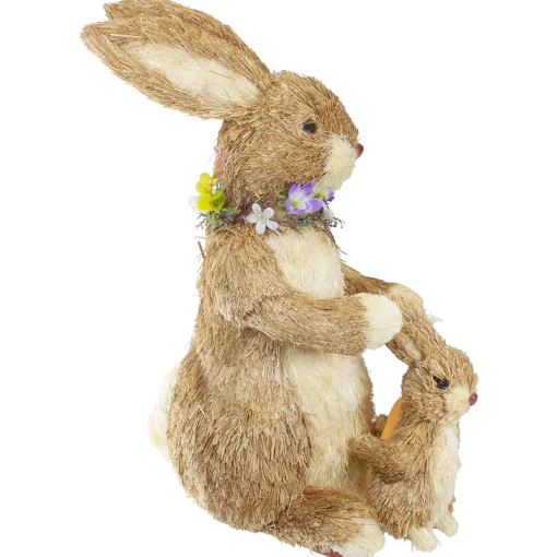 Northlight 14" Sisal Mommy And Baby Bunny Easter Figure