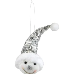 Northlight Snowmen>6" Smiling Snowman Head Wearing A Silver Sequin Santa Hat Christmas Ornament