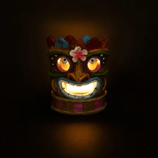 Northlight 4.5" Smiling Tiki Mask With Colorful Leaves Candle Holder