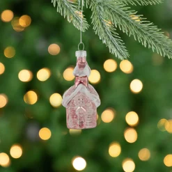 Northlight Inspirational>3.25" Snow Covered Pink Church Glass Christmas Ornament