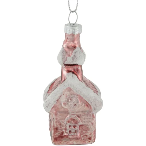 Northlight Inspirational>3.25" Snow Covered Pink Church Glass Christmas Ornament