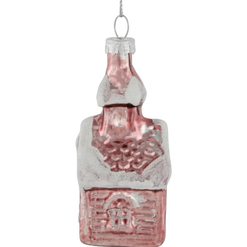 Northlight Inspirational>3.25" Snow Covered Pink Church Glass Christmas Ornament