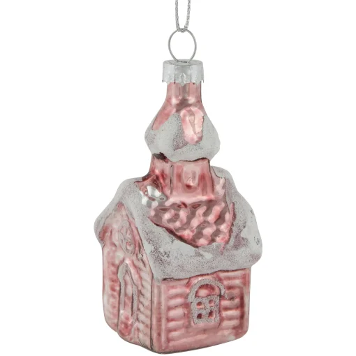 Northlight Inspirational>3.25" Snow Covered Pink Church Glass Christmas Ornament