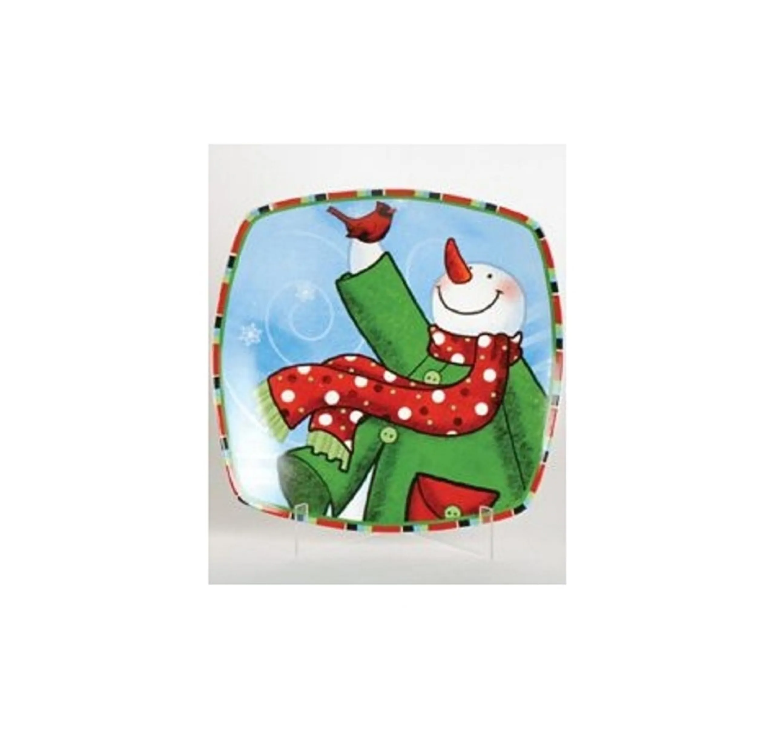 Serving Pieces*Lynn Roberts 12" Snow Drift Multi-Color Snowman Square Porcelain Christmas Dining Plate
