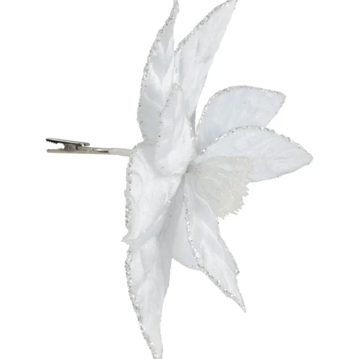 Floral*Northlight 9.5" Snow White Glittered Poinsettia Floral Christmas Clip