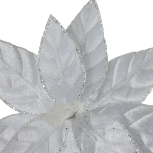 Floral*Northlight 9.5" Snow White Glittered Poinsettia Floral Christmas Clip