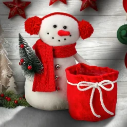 Plush Figures*Contemporary Home Living 9.5" Snowman In Earmuffs With Pot Holder Christmas Plush Figure