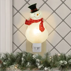 Northlight 6.75" Snowman Wearing Red Scarf Christmas Night Light
