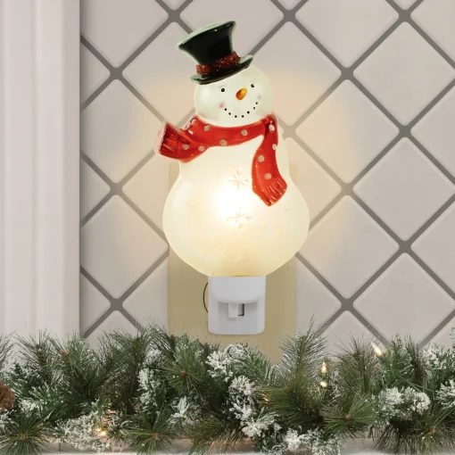 Northlight 6.75" Snowman Wearing Red Scarf Christmas Night Light