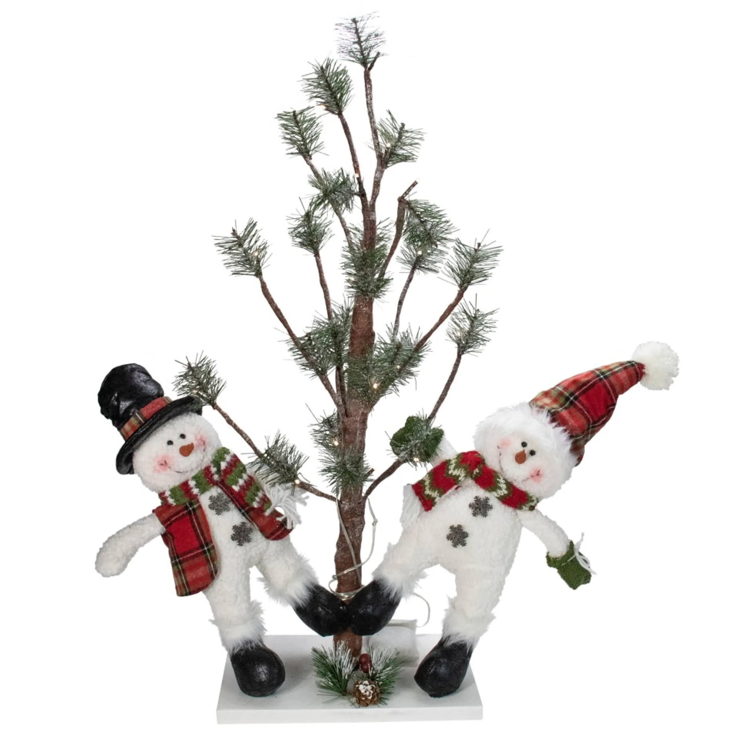 Plush Figures*Northlight 34" Snowmen Friends With Pre-Lit Led Pine Tree Christmas Tabletop Decor