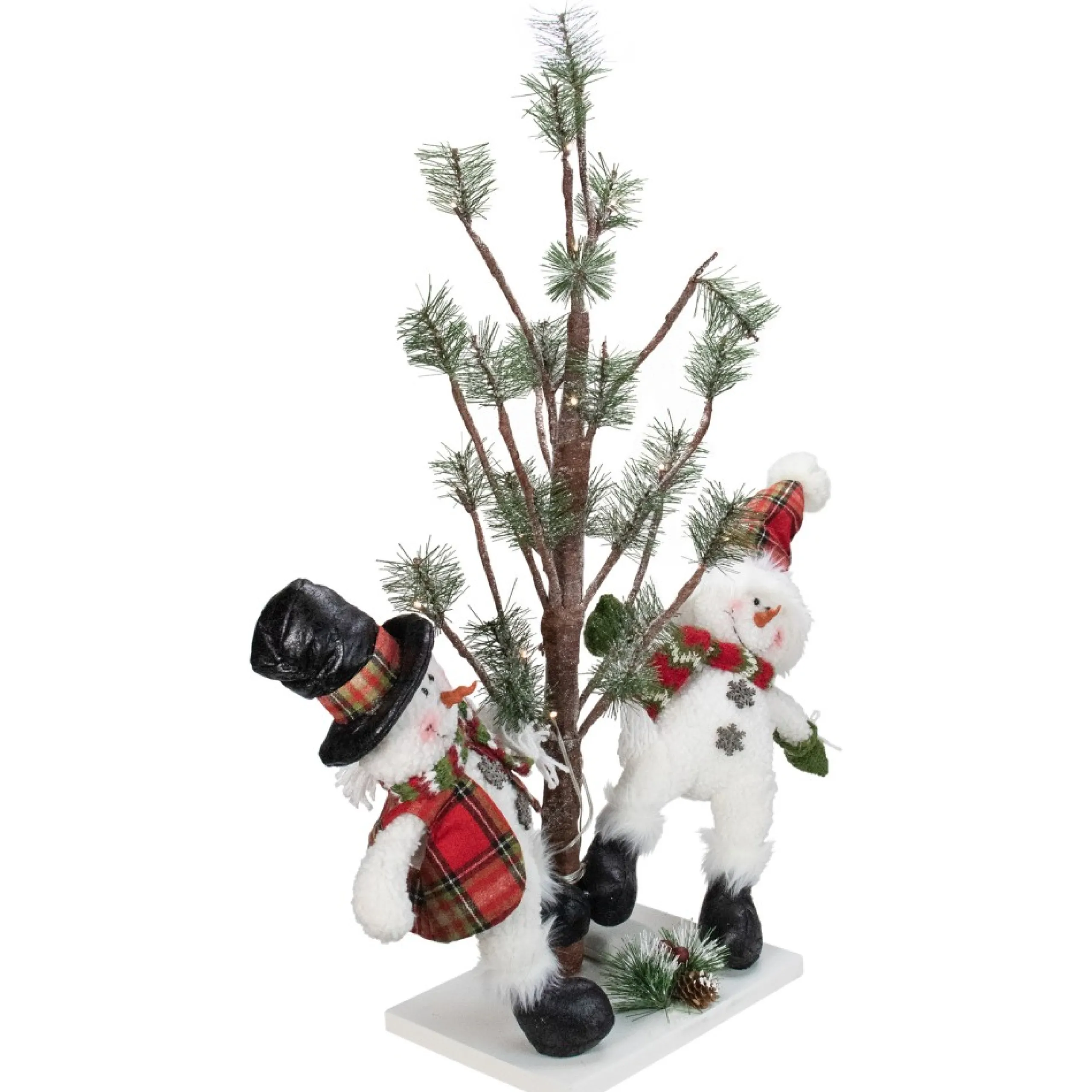Plush Figures*Northlight 34" Snowmen Friends With Pre-Lit Led Pine Tree Christmas Tabletop Decor