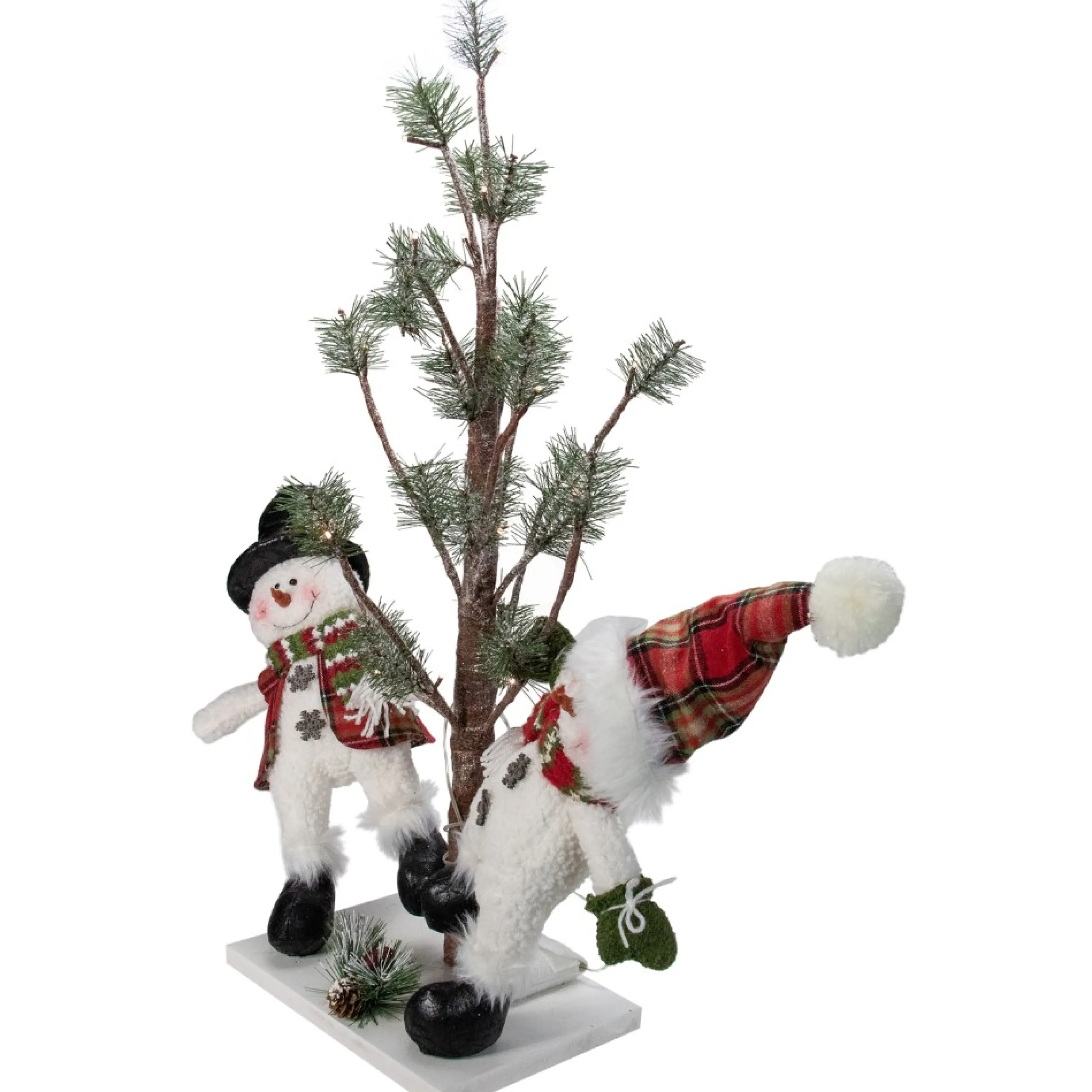 Plush Figures*Northlight 34" Snowmen Friends With Pre-Lit Led Pine Tree Christmas Tabletop Decor