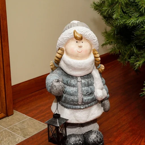 Candles & Holders*Northlight 18" Snowy Woodlands Little Girl Holding Tea Light Lantern Christmas Figurine