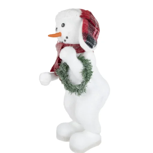 Plush Figures*Northlight 16" Standing Frosted Snowman Holding A Christmas Wreath Tabletop Figure