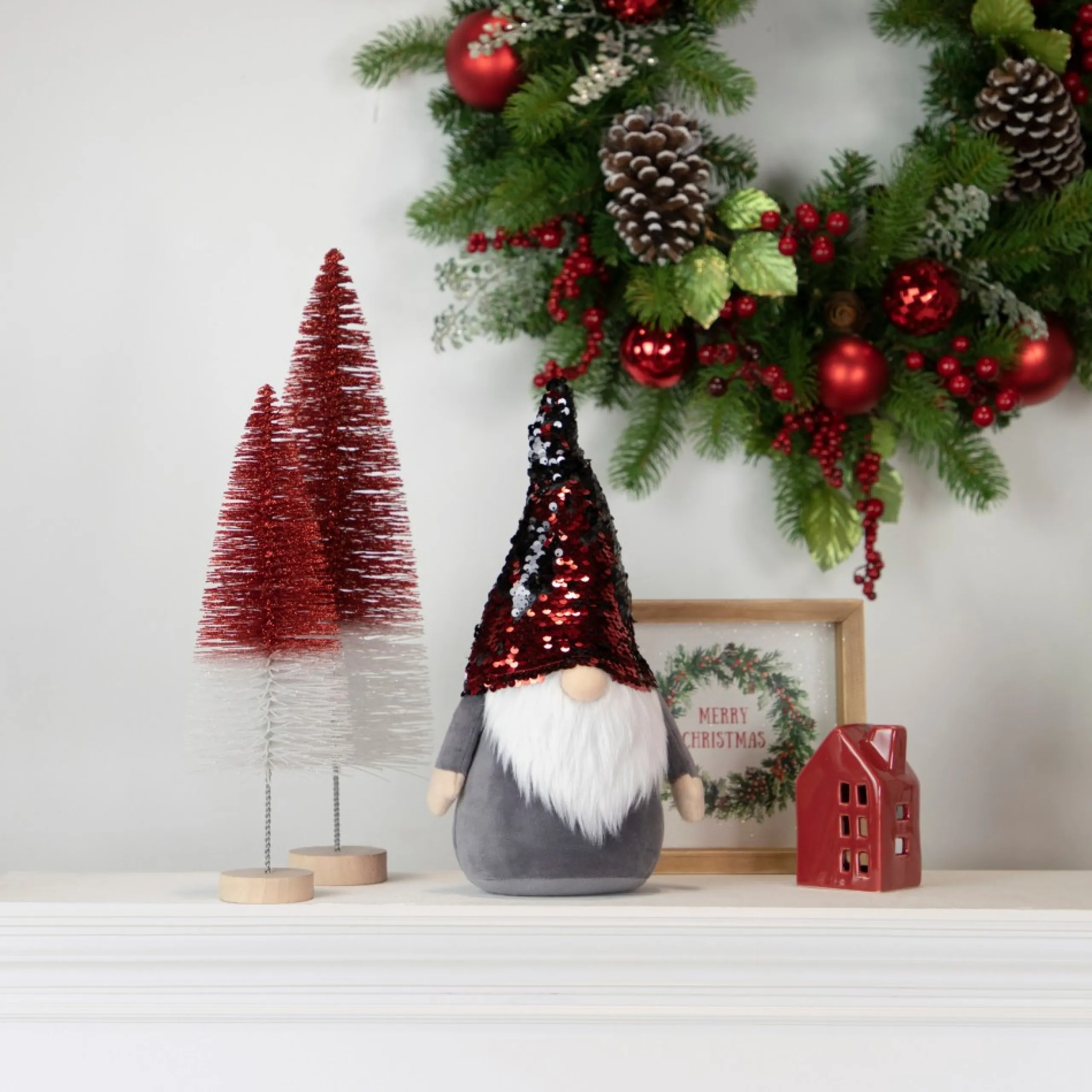 Gnomes*Northlight 11" Standing Gnome Christmas Decoration With Red Flip Sequin Hat