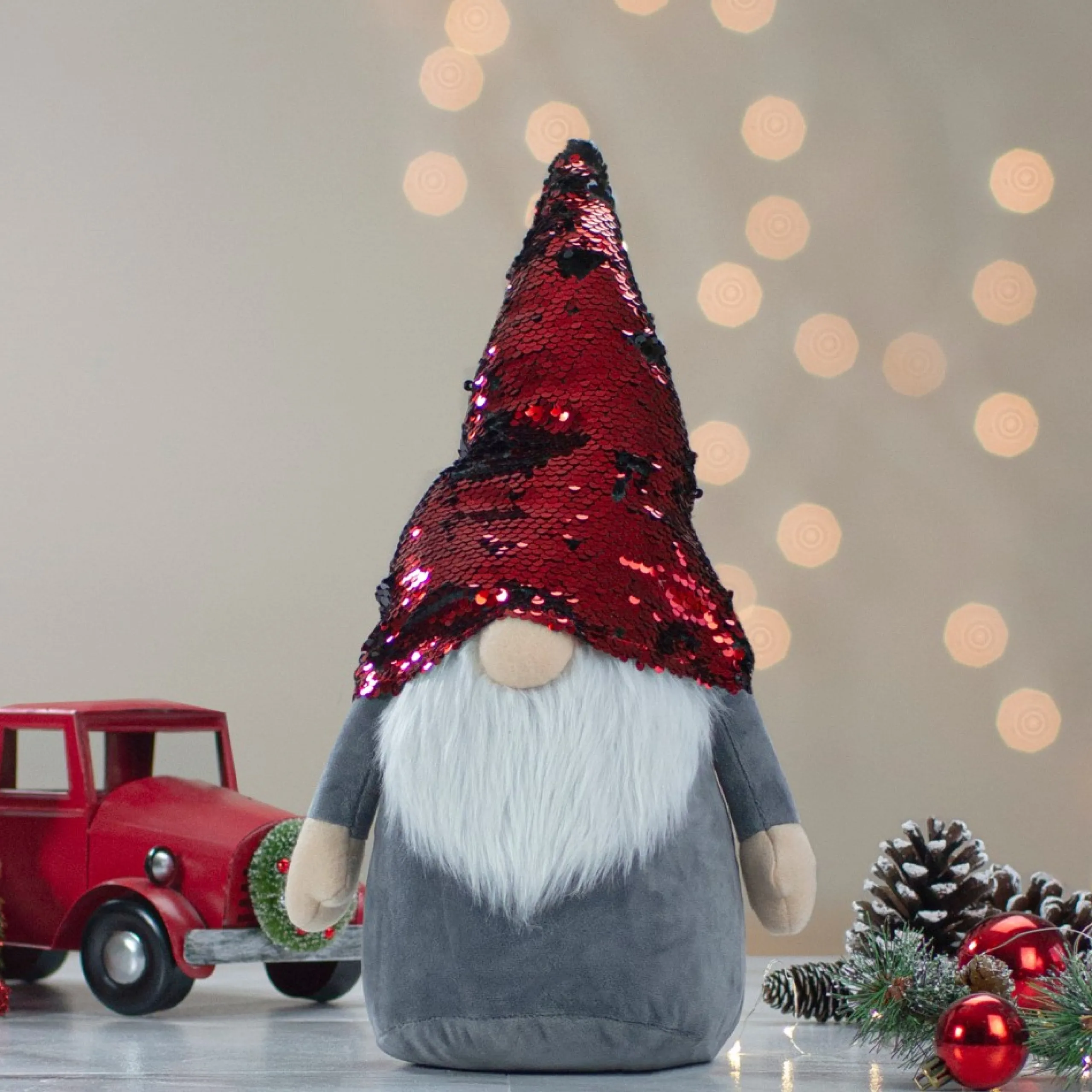 Gnomes*Northlight 11" Standing Gnome Christmas Decoration With Red Flip Sequin Hat