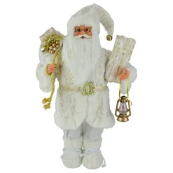 Santa Figures*Northlight 12" Standing Santa Christmas Figure Dressed In Plush Winter White And Gold