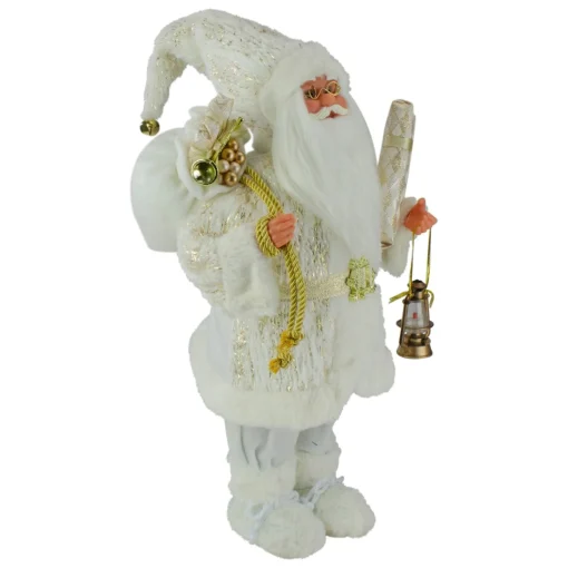 Santa Figures*Northlight 12" Standing Santa Christmas Figure Dressed In Plush Winter White And Gold