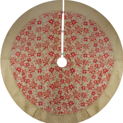 48 Inch And Smaller*Northlight 48" Tan And Red Rustic Burlap Poinsettia Christmas Tree Skirt