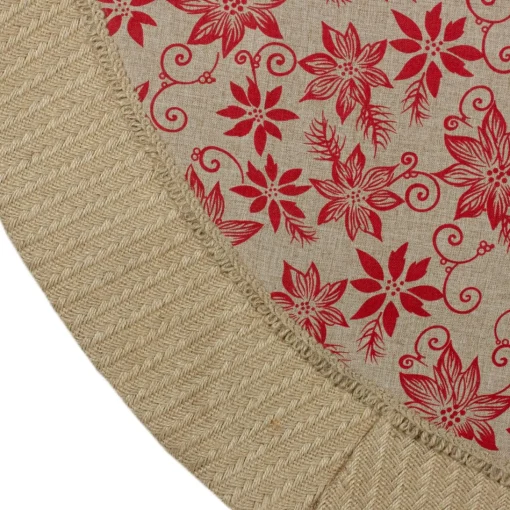 48 Inch And Smaller*Northlight 48" Tan And Red Rustic Burlap Poinsettia Christmas Tree Skirt