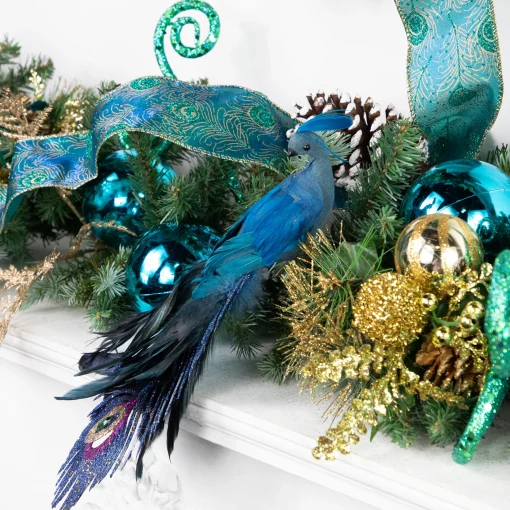 Northlight Animals>12" Teal And Blue Peacock With Jewel Clip-On Christmas Ornament