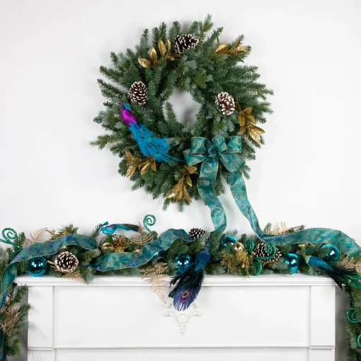 Northlight Animals>12" Teal And Green Peacock With Jewel Clip-On Christmas Ornament