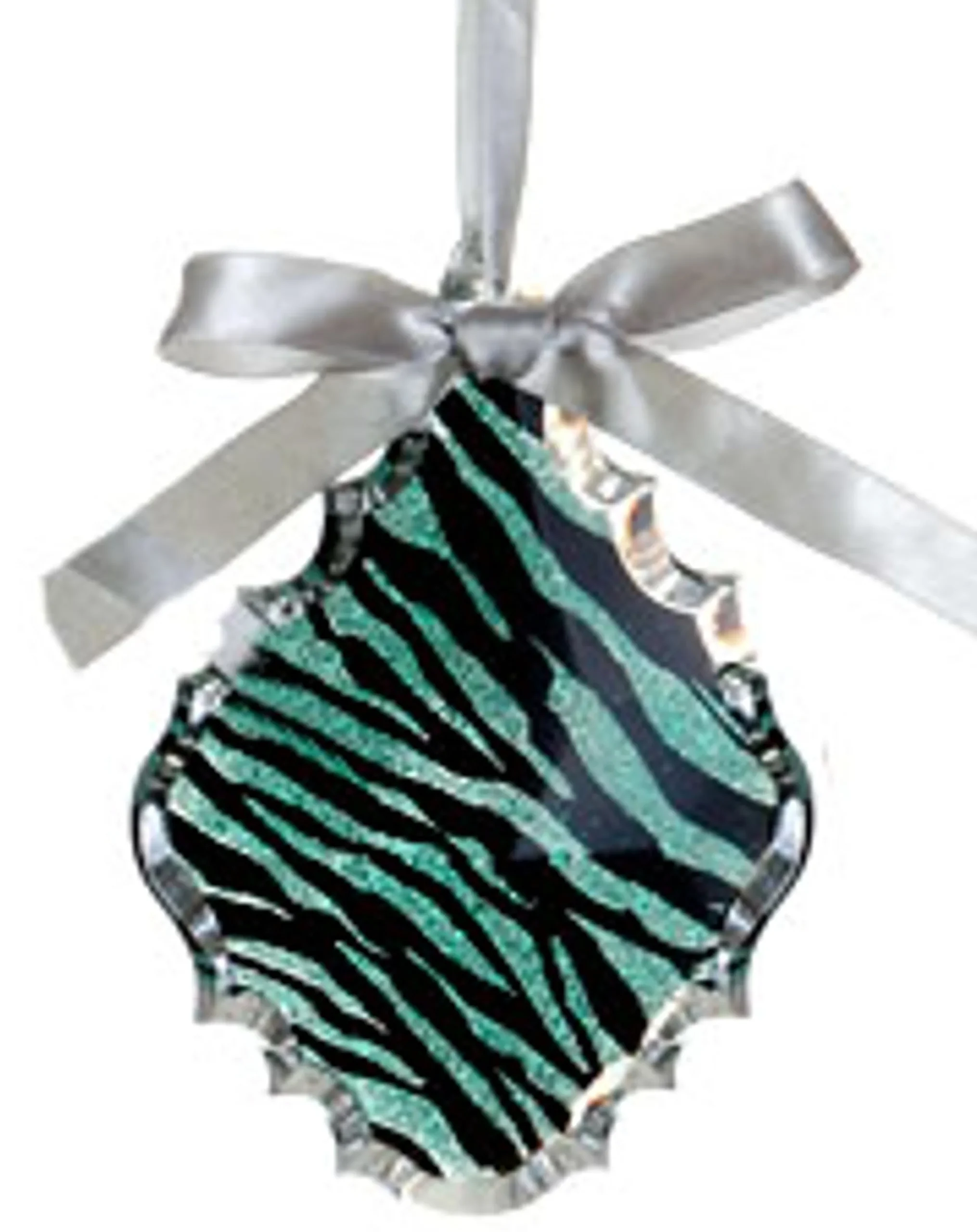 Allstate Pendants & Drops>5.5" Teal Green And Black Glittered Zebra Print Teardrop Prism Christmas Ornament