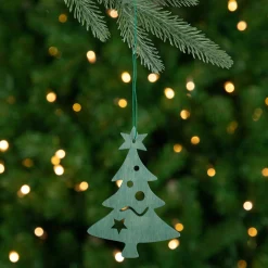 Northlight Trees & Wreaths>4.75" Teal Green Wooden Cut Out Christmas Tree Ornament