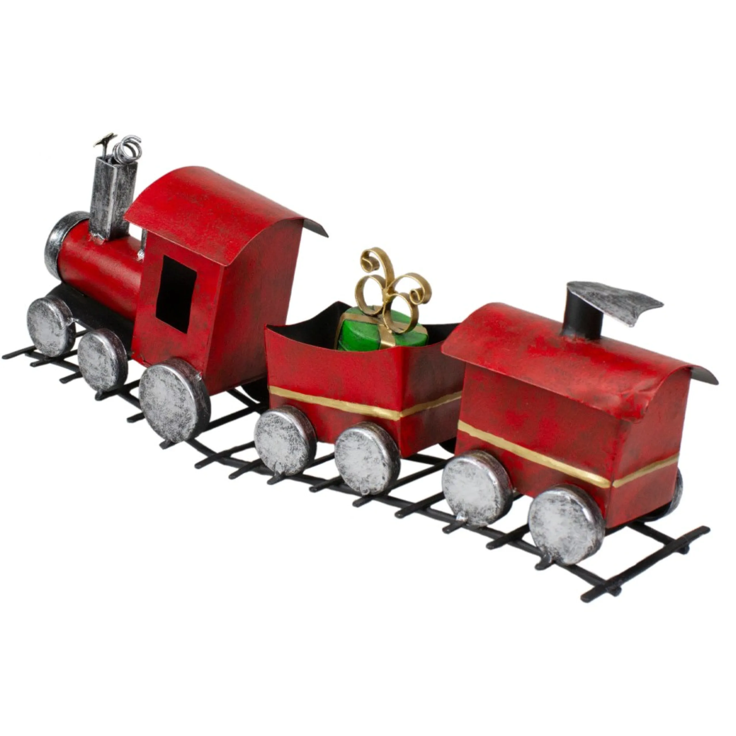 Trains*Northlight 15" Three Car Red And Silver Metal Train Christmas Decoration