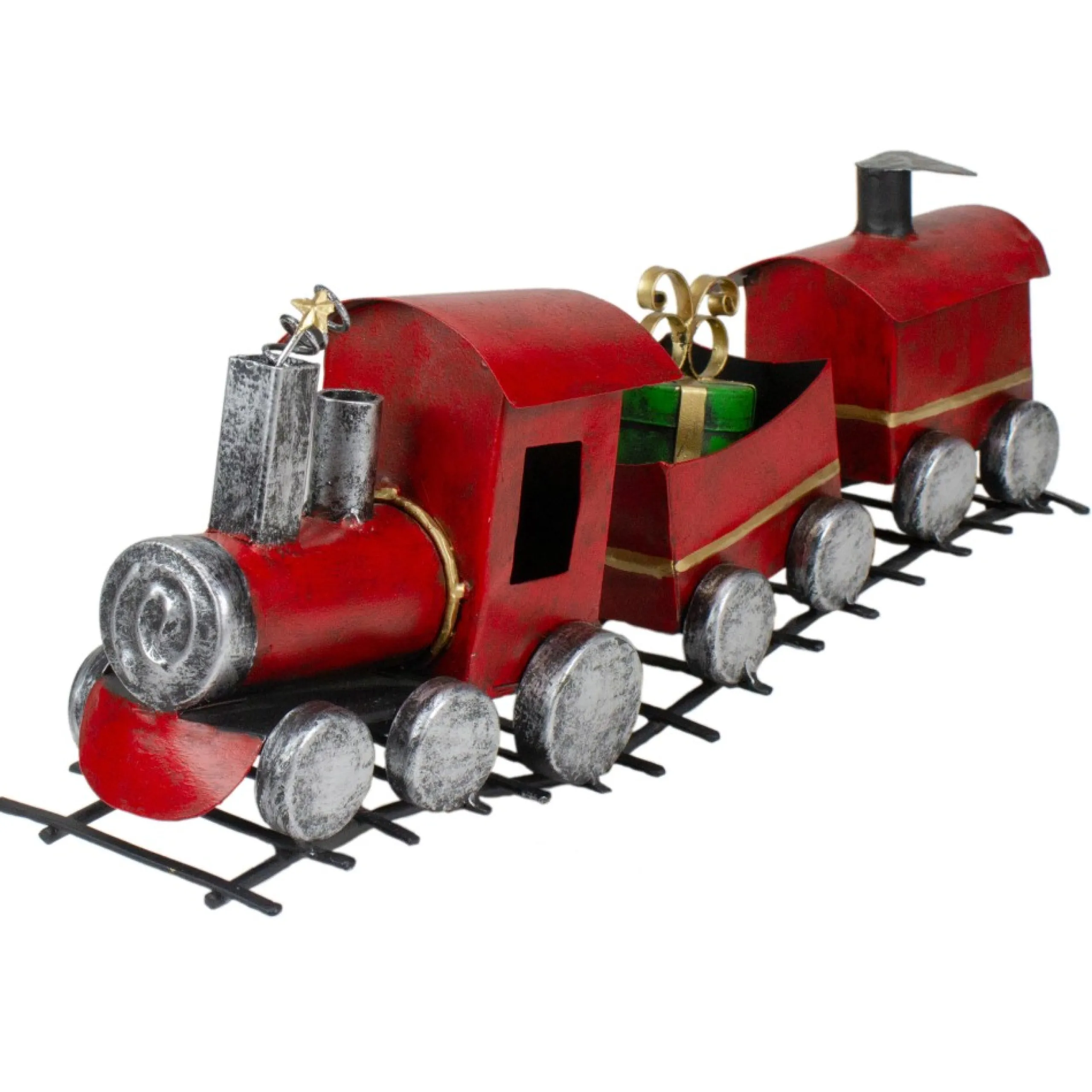 Trains*Northlight 15" Three Car Red And Silver Metal Train Christmas Decoration