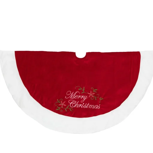 48 Inch And Smaller*Northlight 48" Traditional Red Merry Christmas Velveteen Tree Skirt