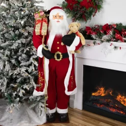 Santa Figures*Northlight 60" Traditional Santa Claus With Teddy Bear And Gift Bag Standing Christmas Figure