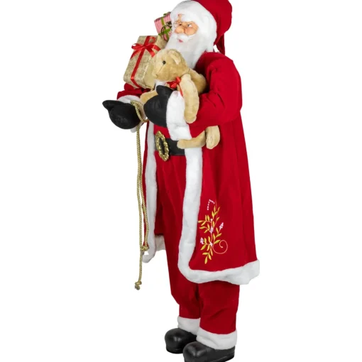 Santa Figures*Northlight 60" Traditional Santa Claus With Teddy Bear And Gift Bag Standing Christmas Figure