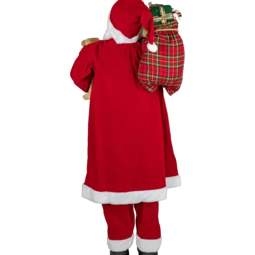 Santa Figures*Northlight 60" Traditional Santa Claus With Teddy Bear And Gift Bag Standing Christmas Figure