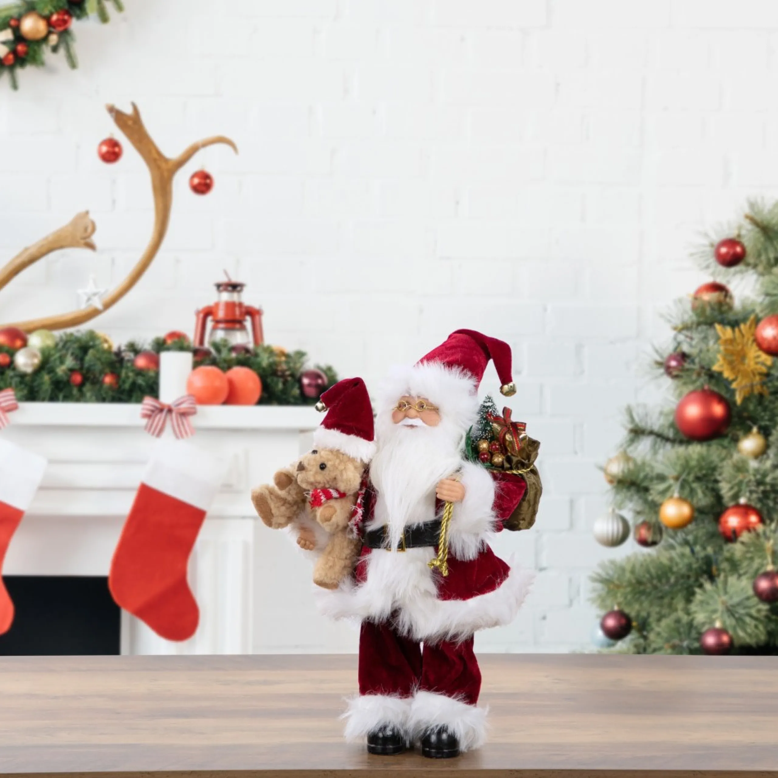Santa Figures*Northlight 12" Traditional Santa Claus Christmas Figure With Teddy Bear And Gift Bag