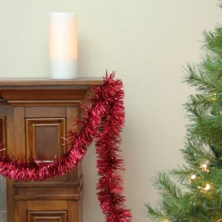 Unlit Garland*Northlight 50' Traditional Shiny Red 6 Ply Christmas Foil Tinsel Garland - Unlit