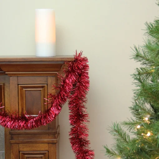 Unlit Garland*Northlight 50' Traditional Shiny Red 6 Ply Christmas Foil Tinsel Garland - Unlit