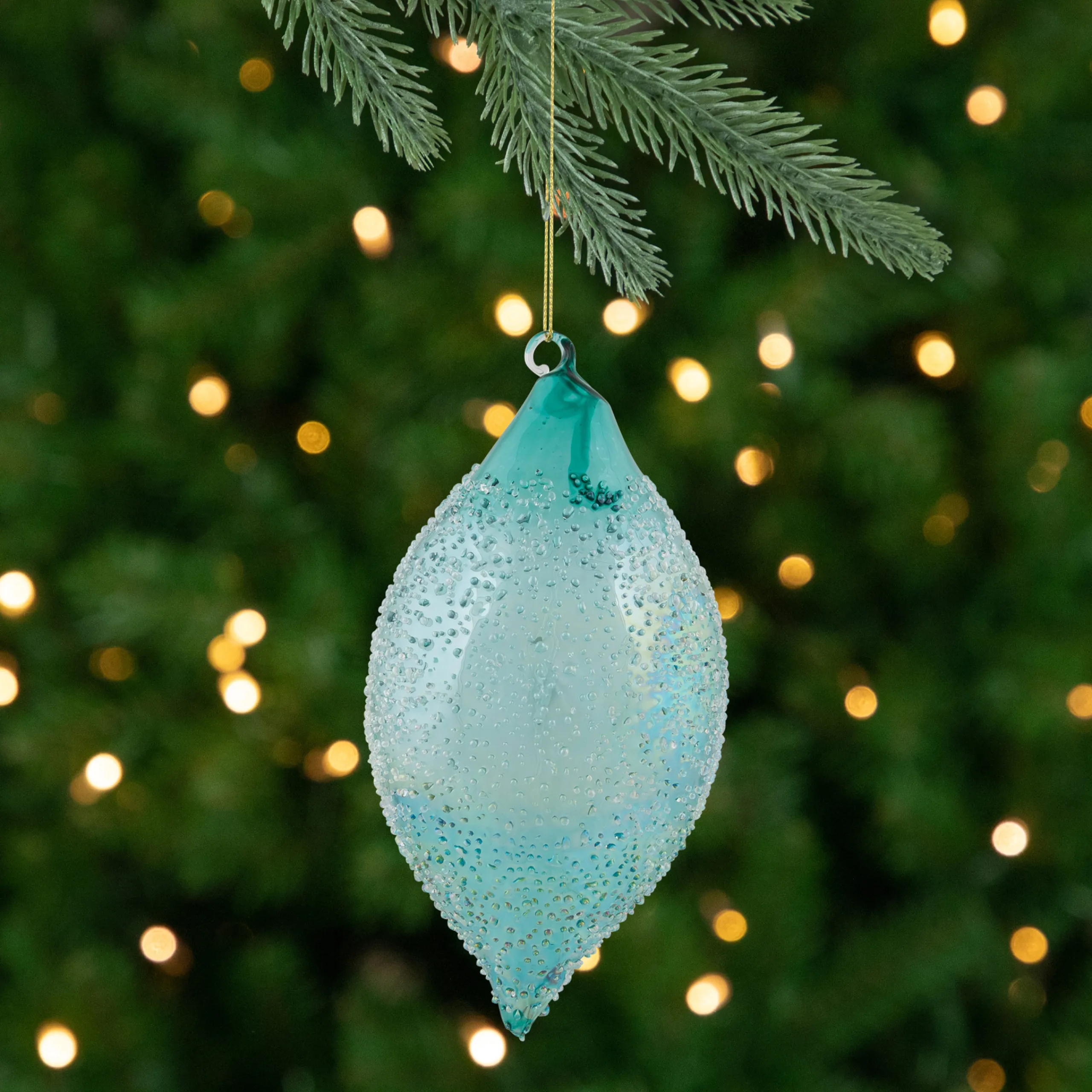 Northlight Finials>7" Transparent Blue Textured Glass Finial Christmas Ornament