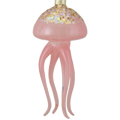 Northlight Animals>4.75" Transparent Pink Jellyfish Glass Christmas Ornament