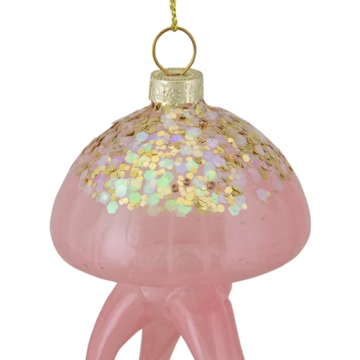 Northlight Animals>4.75" Transparent Pink Jellyfish Glass Christmas Ornament