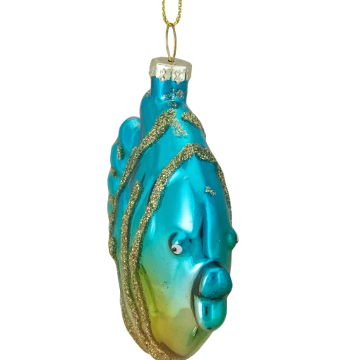 Northlight Animals>3" Turquoise And Gold Glass Fish Christmas Ornament