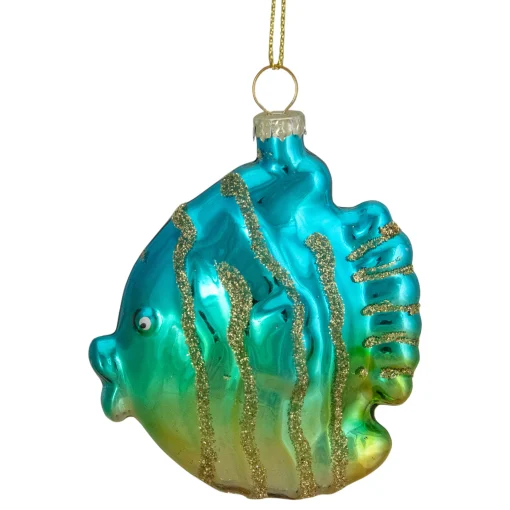 Northlight Animals>3" Turquoise And Gold Glass Fish Christmas Ornament