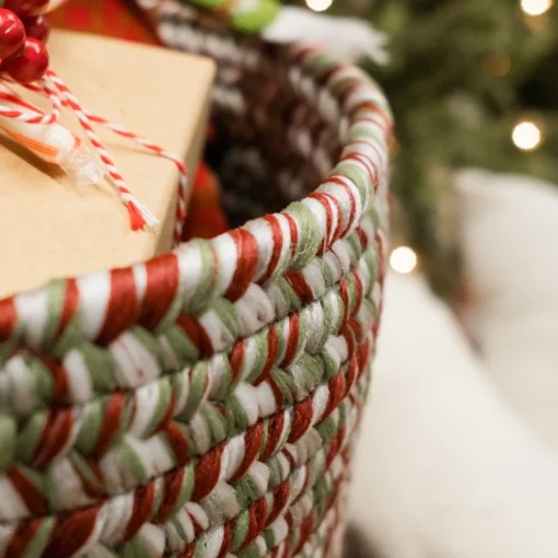 Decoration Storage*Colonial Mills 12" Tweed Braided Round Holiday Basket With Handles